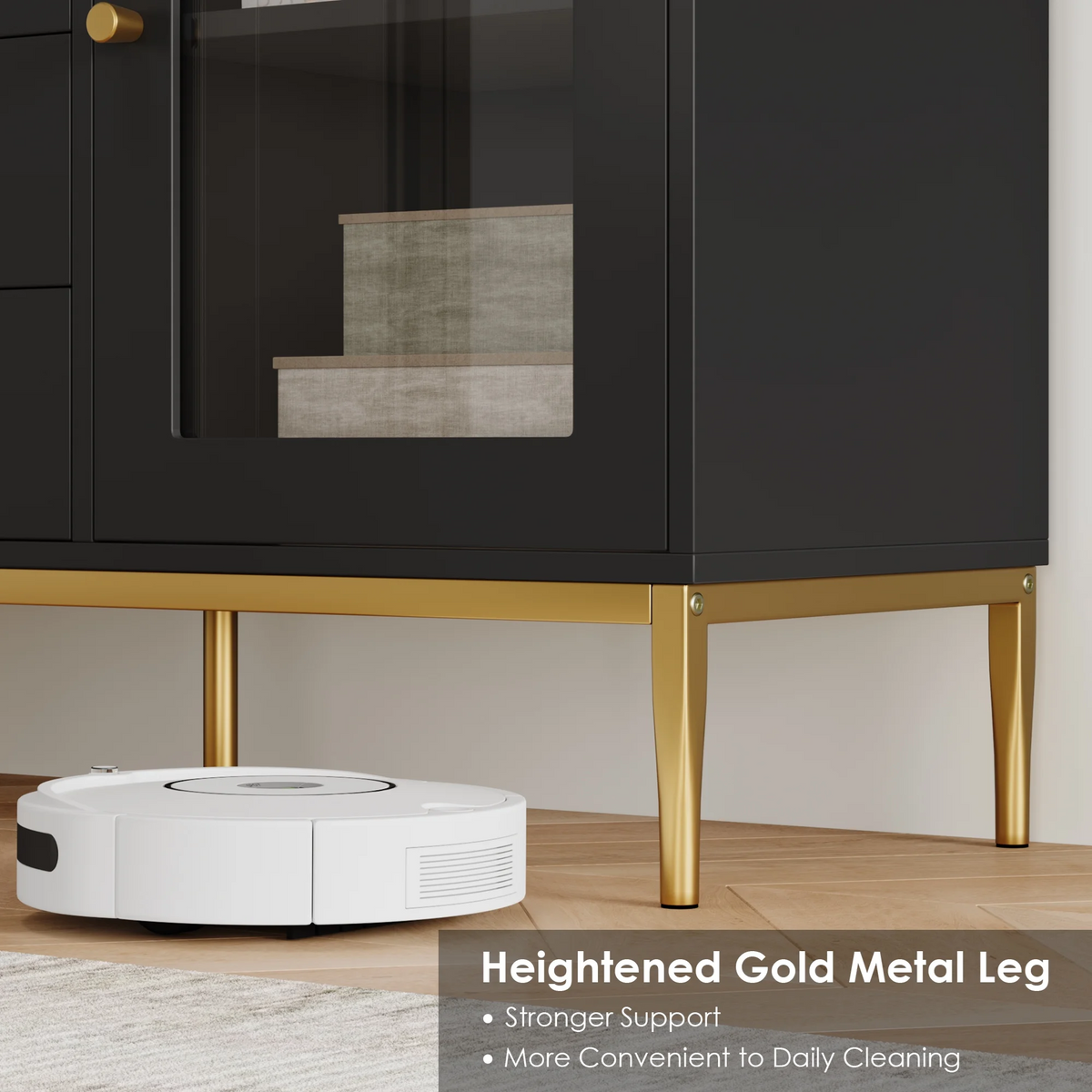 Homfa 4 Drawer Storage Cabinet Modern Wooden Cupboard with Glass Doors ...