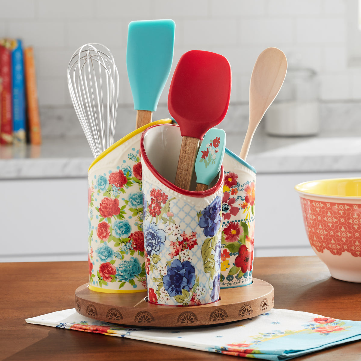 The Pioneer Woman Floral Medley 3 Compartment Utensil Holder
