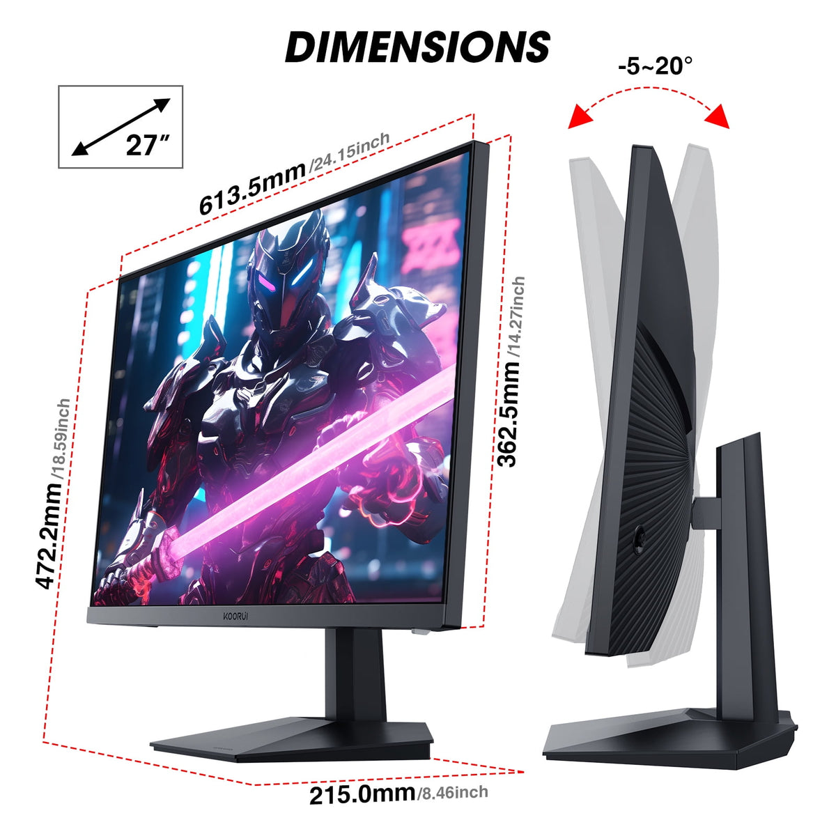 KOORUI GN02 27"' 240hz, 1ms Gaming Monitor FHD DCI-P3 90% Color Gamut ...