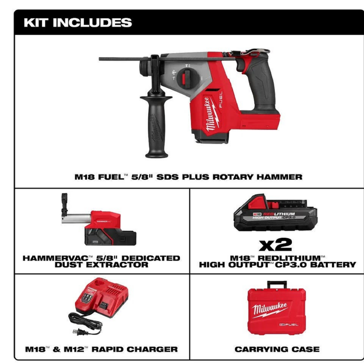 Milwaukee 2908-22DE 18V M18 Fuel Cordless SDS-Plus Rotary Hammer
