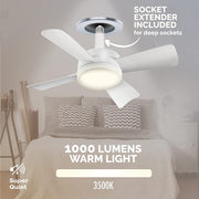 Bell & Howell 9965 Socket Fan Ceiling Fan with Light Adjustable Ceiling Light 1000 Lumens As Seen On TV