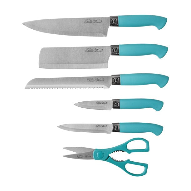 THE PIONEER WOMAN PWF102795514159 Breezy Blossoms 11-Piece Stainless Steel  Knife Block Set, Teal