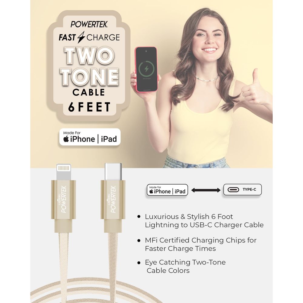 Liquipel Powertek iPhone Charger Cable [MFI Certified], Fast