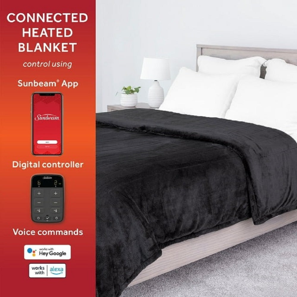 Sunbeam Connected WiFi Heated Blanket Lofttec, Slate Grey, Queen