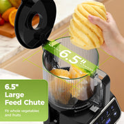 TUUMIIST Masticating Juicer with 6.5 in Wide Feed Chute, Cold Press Slow Juicer, 350W Motor, Stainless Steel Housing, Black, 359BY