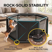 Generic Dog Playpen Kennel with Door, Raised Dog House, Sturdy Fabric Cage, Spacious 52x52x25.6 in, Gray