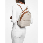 Michael Kors Sheila Medium Logo Backpack, Vanilla, Logo-Print Canvas with Leather Trim, Adjustable Buckled Leather Straps, Front Zip Pocket, 35F3G6HB6B-150