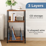 CONCETTA Record Player Stand, 3-Tier Turntable Table with Vinyl Storage for up to 100 Albums, Rustic Brown