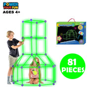 Power Your Fun GLWBLDFRT 81pc Glow in the Dark Fort Kids Tent Building Toys Outdoor Playhouse