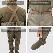 Bassdash Mens Fishing Wader Waterproof Breathable Chest Waders, Stocking Foot, Lightweight, Tan