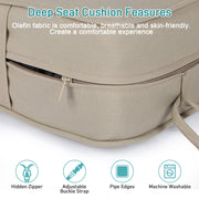 Aoodor Deep Seat Cushion Set, 24 x 24 Inch, Water-Resistant Fade-Resistant Olefin Fabric, Plush High-Density Foam, Adjustable Straps, Removable Covers, Teal, Set of 2