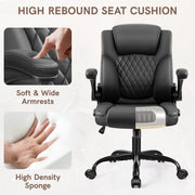 Coolhut Leather Office Chair, Big and Tall 400lb Capacity, Wide Seat, Ergonomic High Back Executive Desk Chair, Adjustable Height and Flip-Up Armrests, Dark Gray
