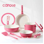 Carote A13987 18 Pcs Ceramic Nonstick Cookware Set, Pots and Pans with Detachable Handles, Rose Pink