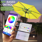 Scafild 7.5ft Outdoor Patio Umbrella with Solar-Powered LED Lights, Crank Open, Push-Button Tilt, Yellow Polyester Canopy, Steel Pole