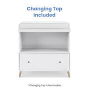 Delta Children Essex Convertible Changing Table with Drawer, Bianca White/Natural, JPMA Certified, W103010-123