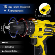 WORKPRO 12V Cordless Drill Power Tool Set, 177-Piece Combo Kit with 1500mAh Lithium-Ion Battery, 14-Inch Storage Bag, Yellow, W009172AW