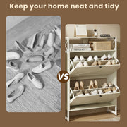 Manora Wooden Shoe Storage Cabinet, 2 Flip Doors, Holds 18-24 Pairs, Rustic White, SR25293