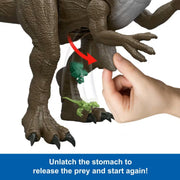 Jurassic World Super Colossal Spinosaurus Dinosaur Figure, 36 in Long, Interactive Stomach Compartment, Includes Mini Velociraptor and Triceratops