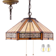 WERFACTORY Tiffany Pendant Lighting, Large 16 Stained Glass Hexagon Shades, Industrial Rustic Farmhouse Chandelier, Warm Yellow, 40 Inch