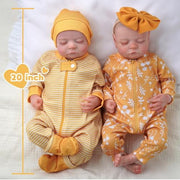 Hui Tong Lifelike Reborn Baby Dolls Twins, 20 Inch Boy and Girl, Soft Vinyl and Cloth Body, Sleeping Poseable Dolls with Accessories, LTRB001TWINS-TC
