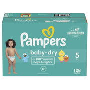 Pampers Baby Dry Diapers, Size 5, 128 Count - 100% Leakproof