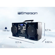Emerson Portable CD Cassette Player Boombox with Digital AM/FM Radio, MP3 AUX Input, Detachable Stereo Speakers, AC/DC and Battery Operated, Retro Blue EPB-4000-BL
