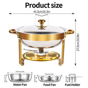 Annvchi 4 Pack 5QT Round Stainless Steel Chafing Dish Set, Golden Buffet Warmer for Catering and Home Parties