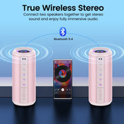 Cillso Portable Bluetooth Speaker M17, 20W HD Stereo Sound, Bluetooth 5.4, 20H Playtime, RGB LED Lights, IPX7 Waterproof, TWS Pairing, Pink