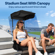 SPECSTAR Set of 2 Portable Stadium Seats with Adjustable Sunshade Canopy, Back Support, 2 Cup Holders, Shoulder Strap, Black