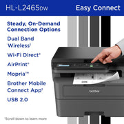 Brother HL-L2465DW Wireless Compact Monochrome Multi-Function Laser Printer, Black