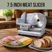 Mossy Oak Premium 7.5-Inch Metal Food Slicer, 180-Watt Motor, Stainless Steel Serrated Blade, Silver