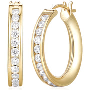 POHNUI 14K Gold Hoop Earrings for Women, 20mm Diameter, 44 Cubic Zirconia Stones - Lightweight