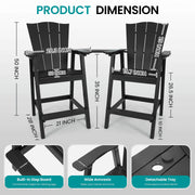 Naipo Tall Adirondack Chairs Set of 2, Weather-Resistant HDPE Outdoor Bar Stools with Removable Connecting Tray and Umbrella Holes, Black, AC01