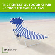 Mainstays Face-Down Folding Beach Lounger with Adjustable Back, Backpack Straps, Blue and White Stripe