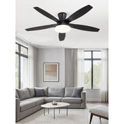 Zardon 52in Ceiling Fan with Light, Remote Control, Reversible Motor, 6 Speeds, Flush Mount, Indoor Outdoor, Black HQ52