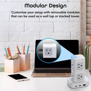Merkury Innovations Modular Power Tower Power Strip, 14 AC Outlets, 6 USB Ports with 4 USB-C PD 20W, 900-Joule Surge Protector, 4ft Cord, Black