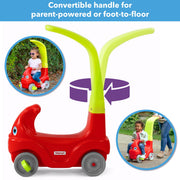 Simplay3 Convert-a-Coupe Toddler Ride-On Car, Red, Parent Push Handle Converts to Foot-Powered Ride-On, Ages 2-5, 223030-01-CA
