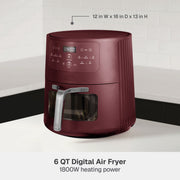 Thyme & Table 6 Quart Air Fryer with ThymeCrisp Technology, Ceramic Nonstick Basket, 1800W, Red