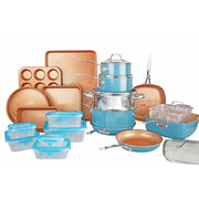 Gotham Steel 32 Piece Bakeware & Food Storage Cookware Set, Blue - Material: Aluminum