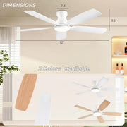 JSAITEE Ceiling Fan with Lights, 52 Inch Low Profile Flush Mount, Black, DC Reversible Motor, 6 Speeds, Remote Control, Dimmable LED Light SY66-Black