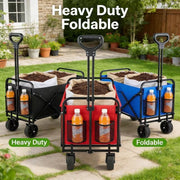 Sztongfei Folding Wagon Cart, Heavy Duty 680 lbs Capacity, All-Terrain Oversized Wheels, Extra Large Collapsible Utility Wagon, Compact Foldable Pull Cart, Black