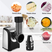 Adnoom Electric Cheese Grater 5-in-1 Professional Vegetable Slicer with 150W Motor, One-Touch Control, Black, BH6616