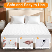 Serwall King Size Heated Mattress Pad, 9 Heat Settings, Dual Controllers, Auto Shut-Off Timer, White, Fits Mattresses up to 21 in