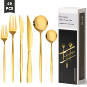 Astercook 49-Piece Gold Flatware Set with Steak Knives, Food-Grade Stainless Steel, Mirror-Polished, for 8, AST48202G