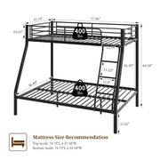 Leumius Twin Over Full Bunk Bed,Heavy Duty Metal Bunk Bed with Ladder & Full-Length Guardrail Black