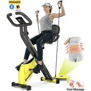 Pooboo 4in1 Folding Exercise Bike Indoor Cycling Bike Stationary Magnetic x Bike Gym Workout 300lb, Yellow & Black