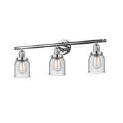 Innovations Lighting Small Bell 3-Light Bath Vanity Light Polished Chrome with Seedy Glass