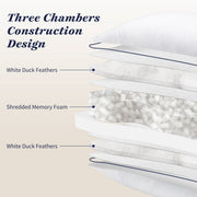 Fcinos Bed Pillows, Queen Size, 2 Pack, Duck Feather and Shredded Memory Foam, Soft Hotel-Style Gusseted Design