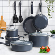 Cook N Home Professional Hard Anodized Nonstick Cookware Set, 10-Piece, Black, Oven and Dishwasher Safe, 02715