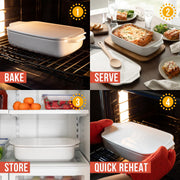 Chef Pomodoro Ceramic Casserole Dish, Deep Rectangle Baking Dish with Vented Lid, White, 4 Quart, 15.5 x 9.3 in, CP-CSRL